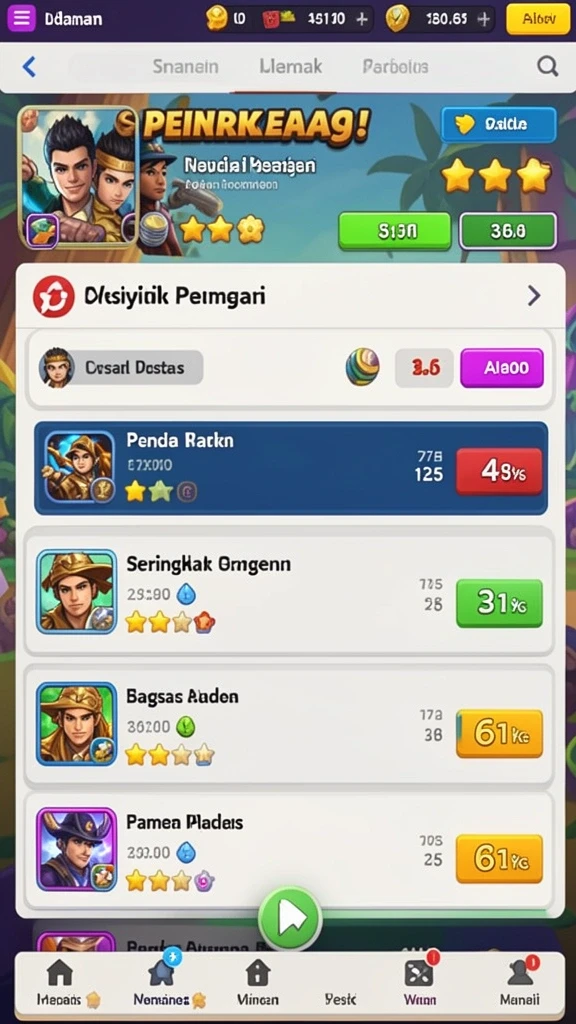 Menu permainan yang beragam dan intuitif.